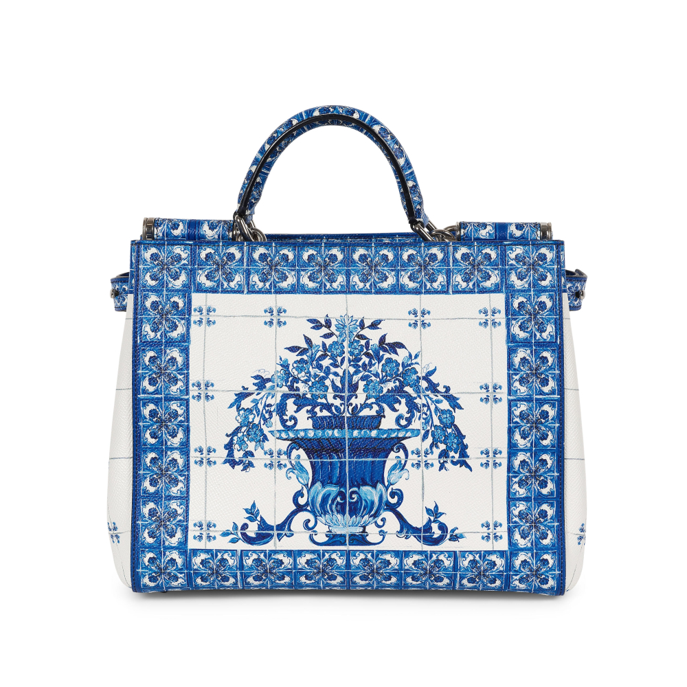 DOLCE GABBANA. Petit sac cabas en cuir à l'imprimé Majolica.