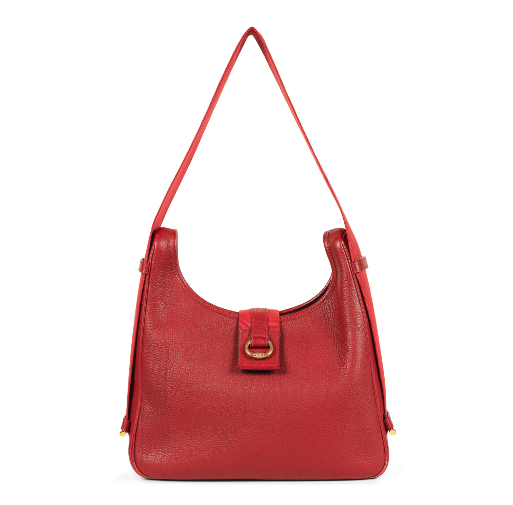 HERMES Paris. Sac Tsako en cuir Clémence et toile rouge.H.