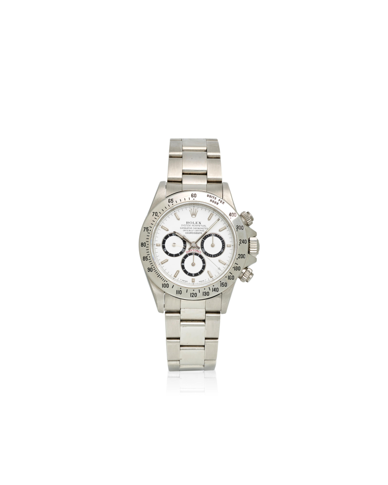ROLEX. A STAINLESS STEEL AUTOMATIC CHRONOGRAPH BRACELET WATCH