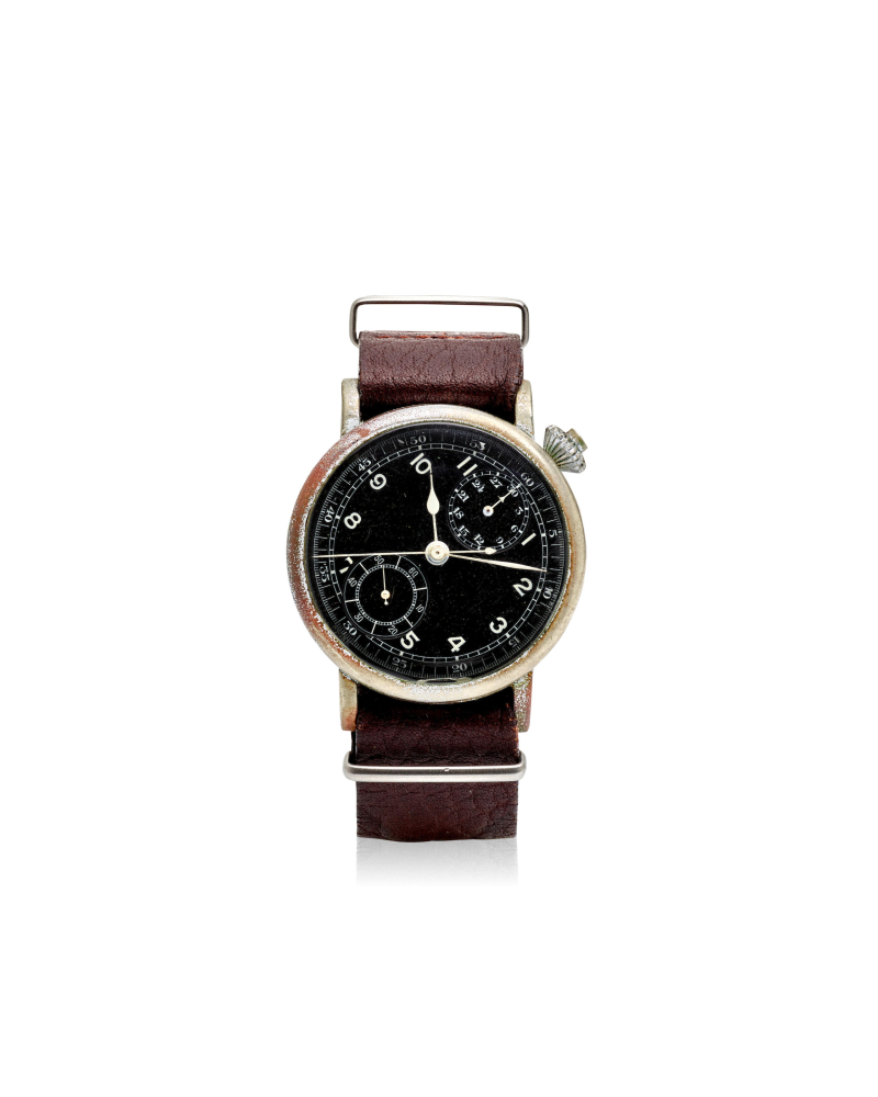 MEYLAN. A VERY RARE AND IMPORTANT OVERSIZED CHROME PLATED MANUAL WIND MONOPUSHER WRISTWATCH WITH MILITARY MARKINGS, MADE FOR THE US ARMY