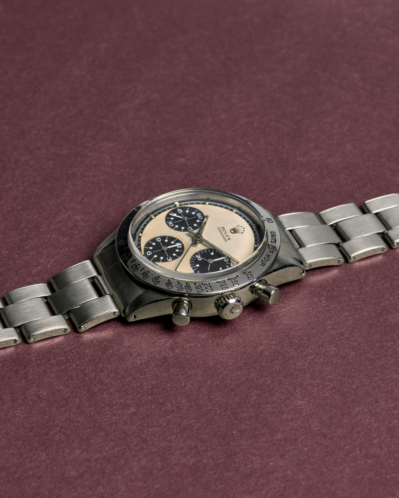 ROLEX. A STAINLESS STEEL MANUAL WIND CHRONOGRAPH BRACELET WATCH