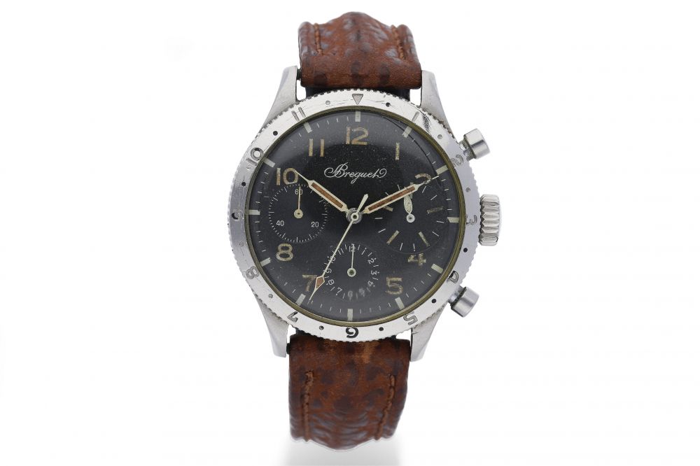 Breguet. A Stainless Steel Military Style Flyback Chronograph Wristwatch