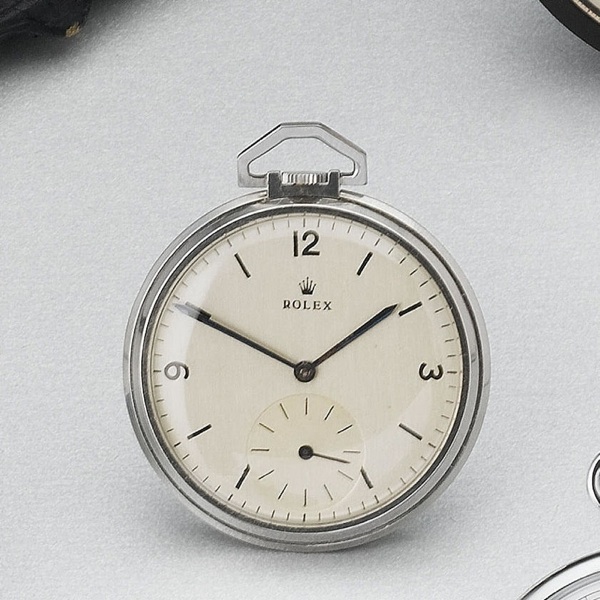 Rolex. A stainless steel open faced pocket watch