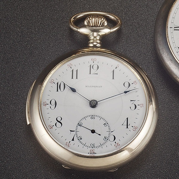 Magnanet. A gilt metal open faced quarter repeating pocket watch