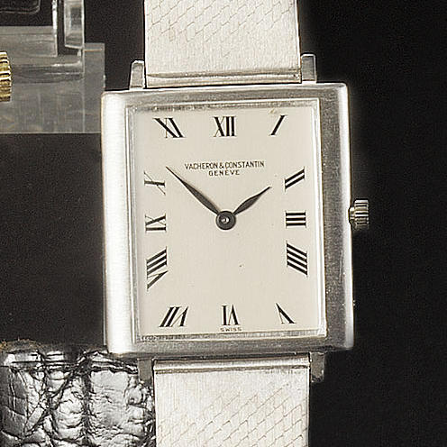 Vacheron Constantin. A square 18ct white gold wristwatch on bracelet