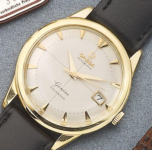 Omega. A gents 18ct gold automatic wristwatch with date