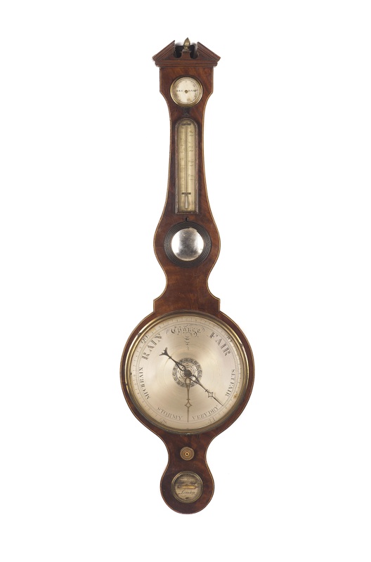 A 19th century boxwood strung mahogany wheel barometer