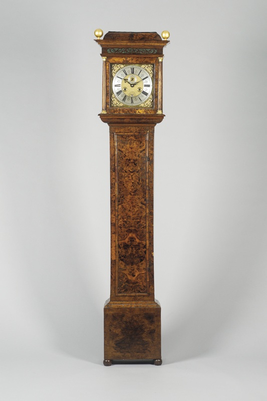 A fine and rare early 18th century longcase clock of one month duration in a 'mulberry wood' case