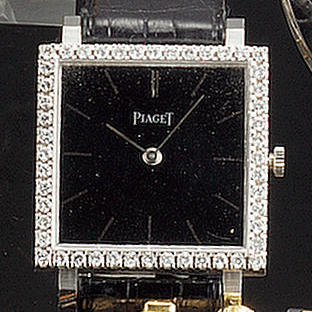 Piaget. A square 18ct white gold and diamond set wristwatch