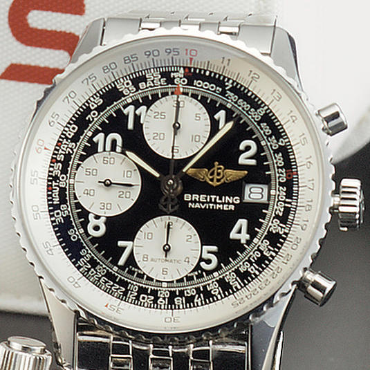 Breitling. A stainless steel automatic chronograph wristwatch together with box papers