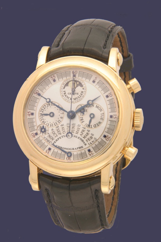 Frank Muller. A fine and rare 18ct pink gold perpetual calendar equation of time chronograph wristwatch together with fitted winding box and papers