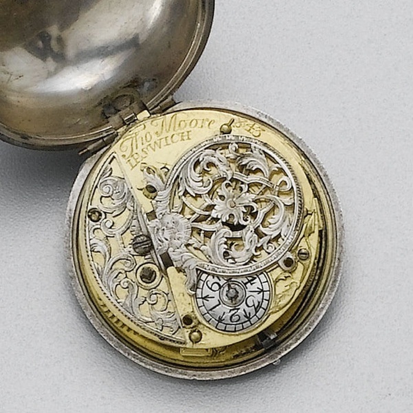 A mid 18th century silver pair cased verge pocket watch in associated case