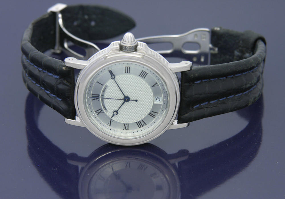 Breguet. A full size 18ct white gold automatic calendar watch