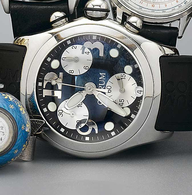 Corum. An oversize stainless steel quartz chronograph wristwatch with large domed glass