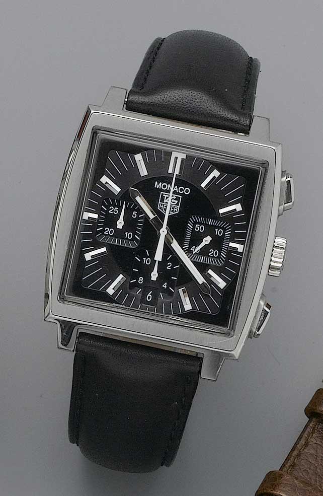 Heuer. A stainless steel chronograph wristwatch
