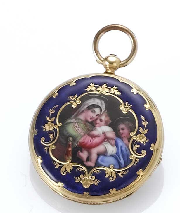 Echinard. A mid 19th century Swiss enamel decorated cylinder watch
