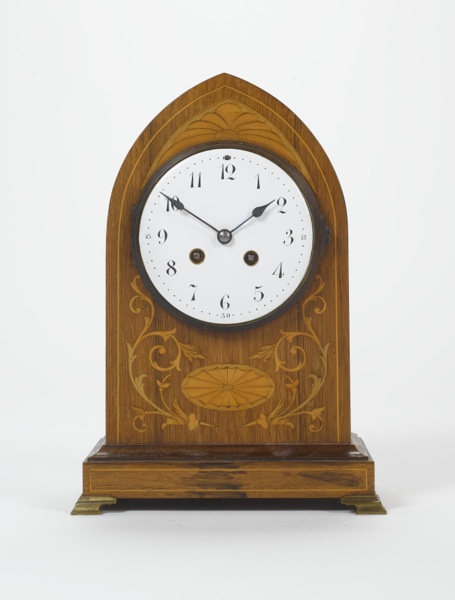An early 20th century inlaid lancet mantle clock