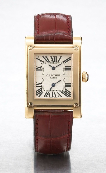 Cartier. A fine and unusual 18k rose gold dual time-zone rectangular wristwatch