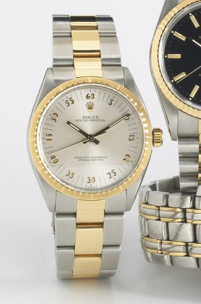 Rolex. A fine and very unusual stainless steel and gold self-winding center second bracelet watch