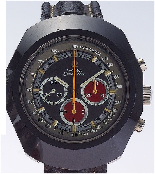 Omega. An unusual and large coated stainless steel chronograph wristwatch
