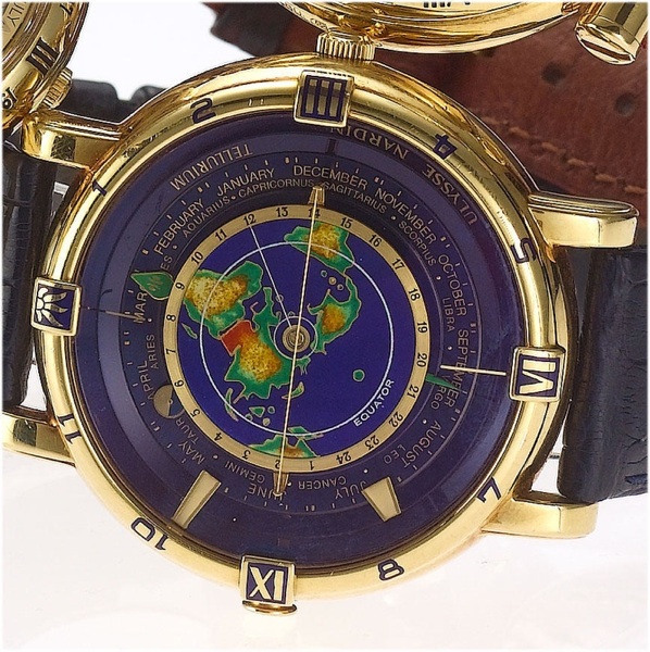 Ulysse Nardin. A fine and rare oversized 18ct gold automatic astronomical perpetual calendar wristwatch with moon phases