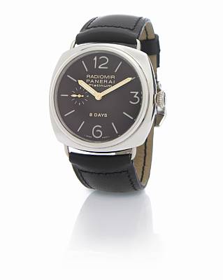 Officine Panerai. A rare large platinum limited edition cushion cased wristwatch with eight-day power reserve