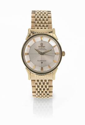 Omega. A stainless steel and gold-capped self-winding bracelet watch