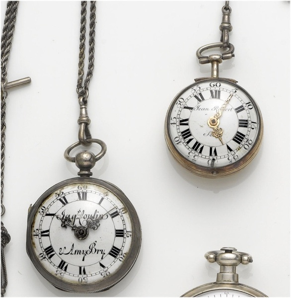 A lot of two late 18th century open face pocket watches with chains