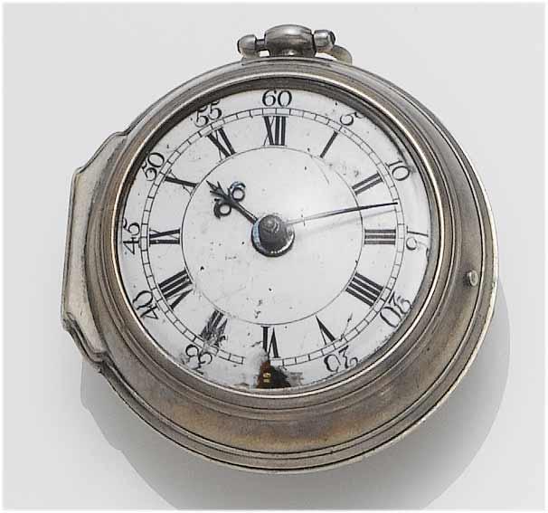 An early 18th century silver pair case pocket watch