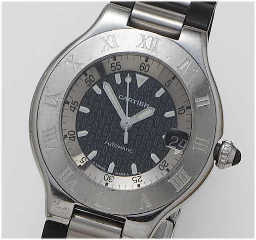 Cartier. A gents stainless steel centre seconds calendar wristwatch