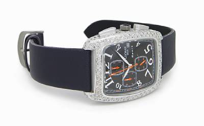 Locman, Italy. A large tonneau-shape diamond set aluminum quartz chronograph wristwatch with calendar