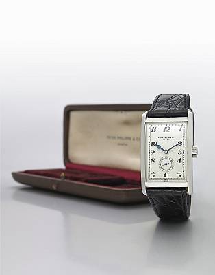 Patek Philippe Cie. An exceptionally fine and rare large curved rectangular staybrite steel wristwatch