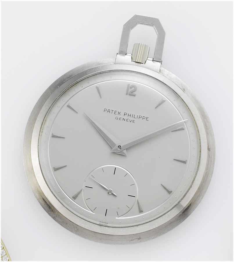 Patek Philippe. A fine and rare 18ct white gold open face dress watch together with Extract from Archives
