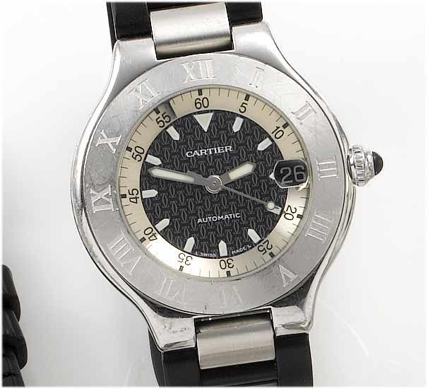 Cartier. A gents stainless steel centre seconds calendar wristwatch