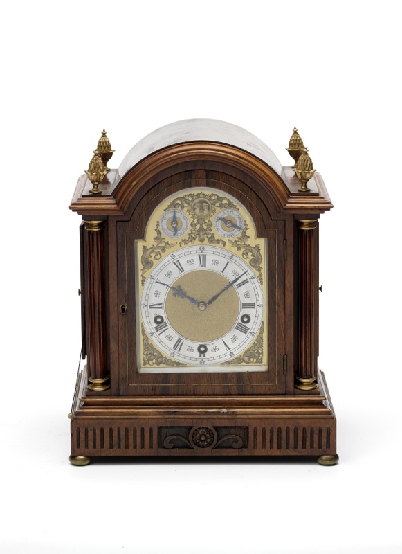 An early 20th century German rosewood quarter chiming bracket clock