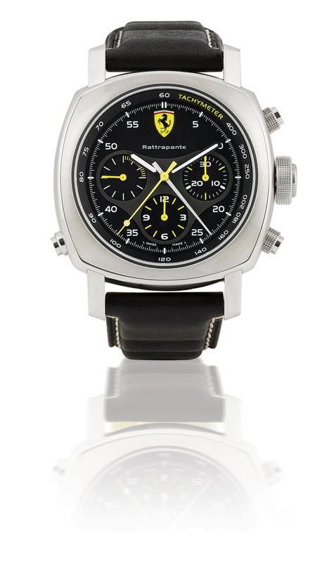 Ferrari by Officine Panerai. A fine large cushion shaped stainless steel automatic wristwatch with split second chronograph