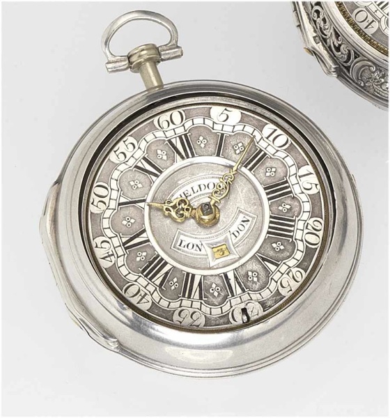 Sam Weldon. A mid 18th century silver pair case pocket watch