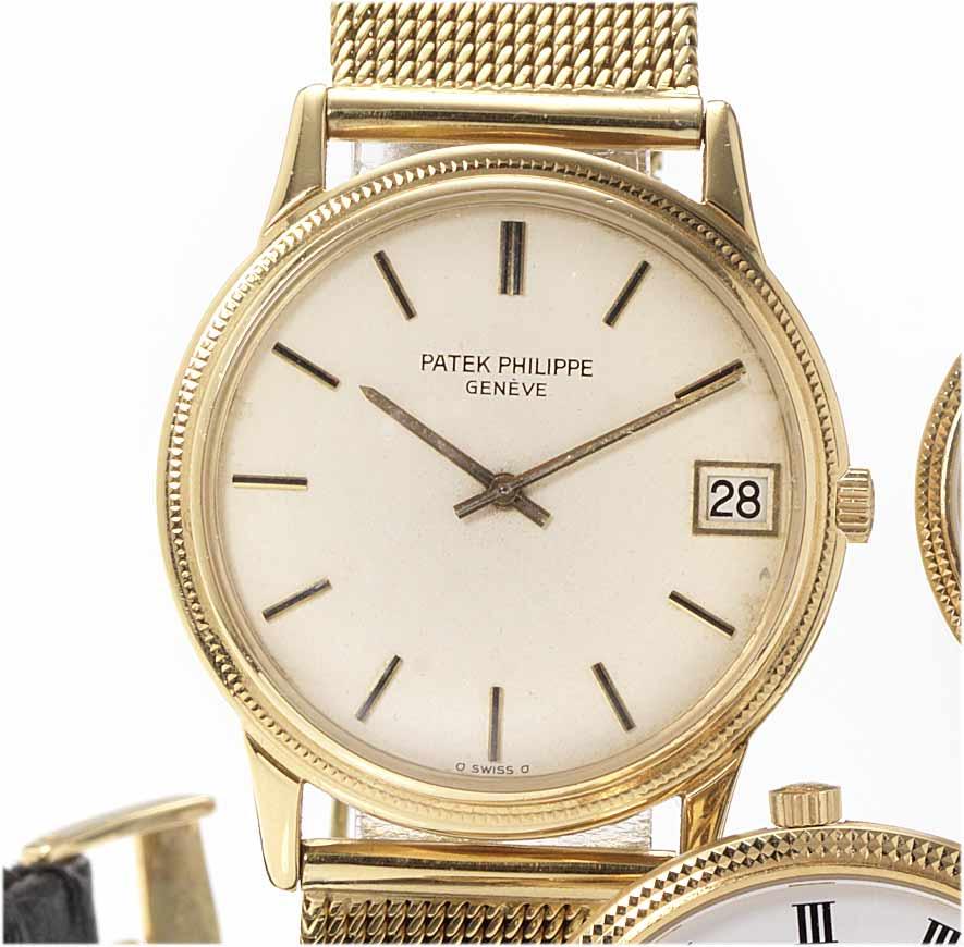 Patek Philippe. A fine and rare 18ct gold automatic calendar bracelet watch