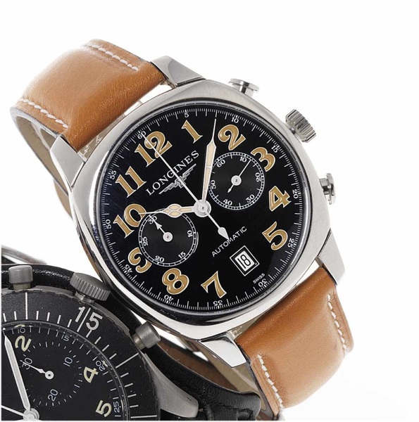 Longines. A fine stainless steel automatic chronograph wristwatch with fitted box and papers