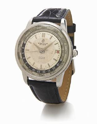 Breitling. A stainless steel self-winding world-time wristwatch with calendar