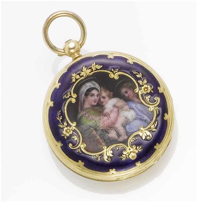 Echinard. A mid 19th century Swiss enamel decorated cylinder watch