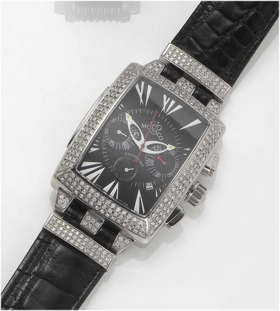 Gio Monaco. A limited edition stainless steel diamond set chronograph wristwatch