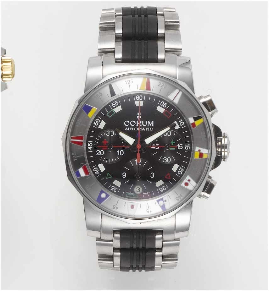 Corum. A fine stainless steel automatic calendar chronograph bracelet watch