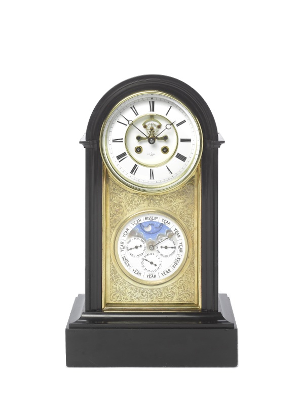 A late 19th century French mantel clock with perpetual calendar
