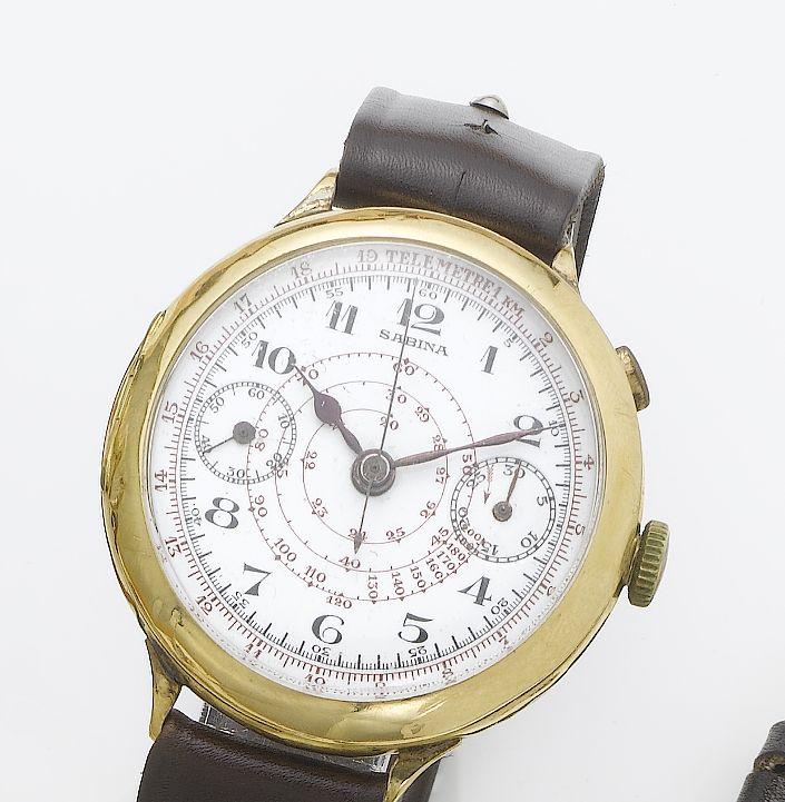 Sabina. An 18ct gold chronograph wristwatch