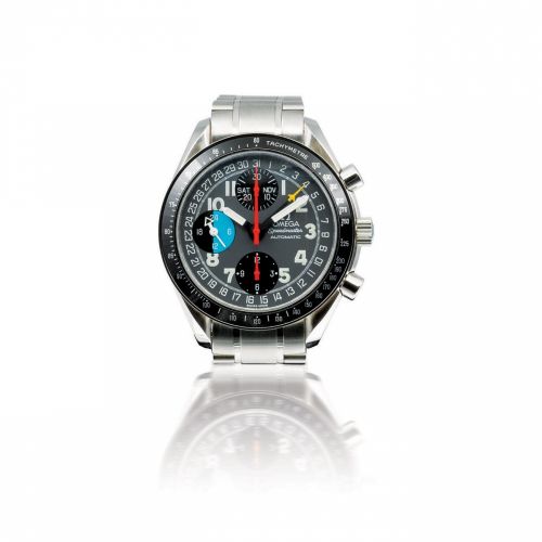 Omega. A fine stainless steel automatic chronograph with triple calendar