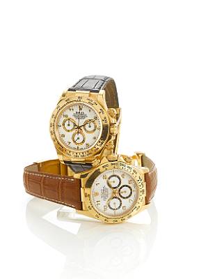 Rolex. A fine 18k gold automatic chronograph wristwatch together with fitted box and papers