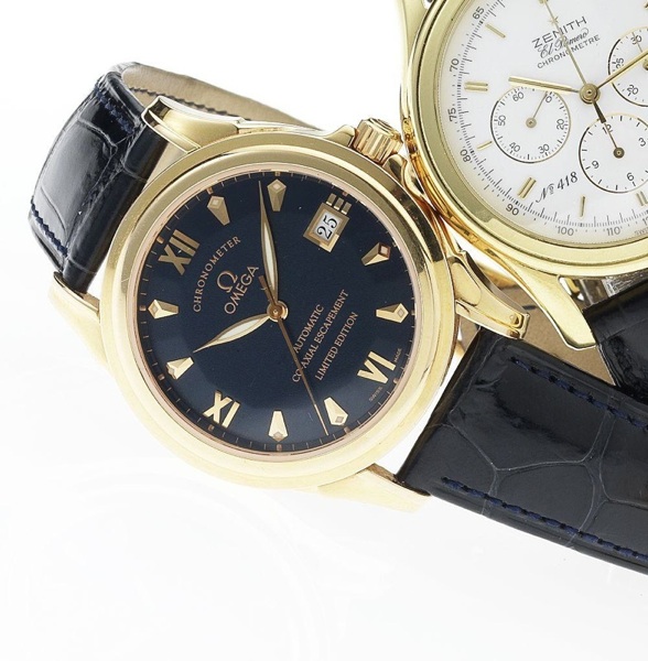 Omega. A fine and rare 18ct rose gold limited edition automatic centre seconds calendar wristwatch with Co-Axial escapement
