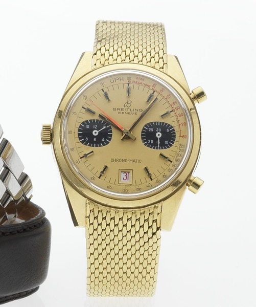 Breitling. A fine and rare 18ct gold automatic chronograph bracelet watch