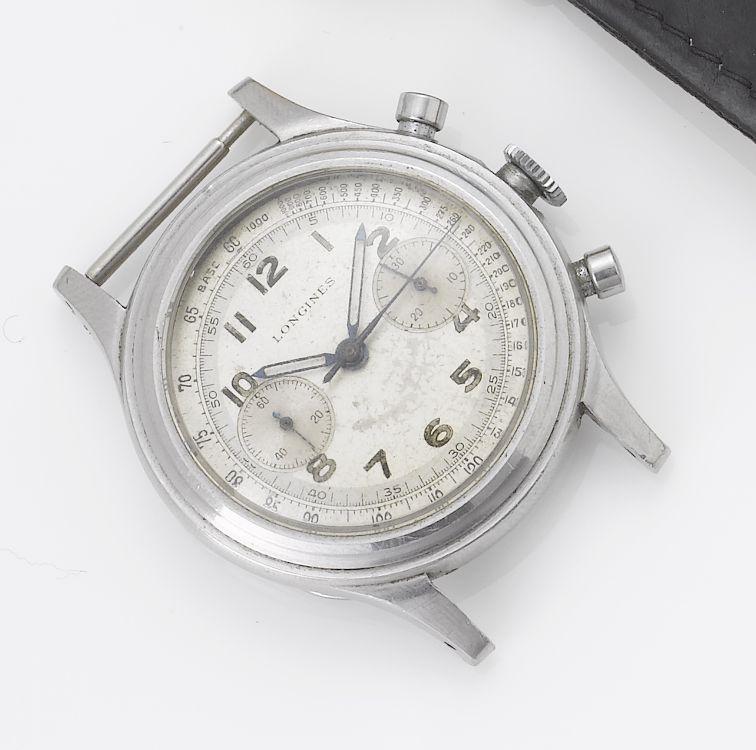 Longines. A stainless steel chronograph wristwatch